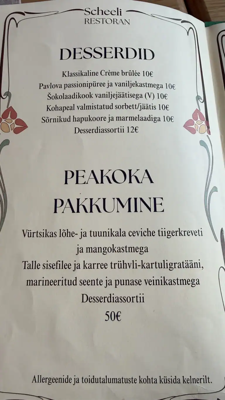 Scheeli restoran Tallinna vanalinnas