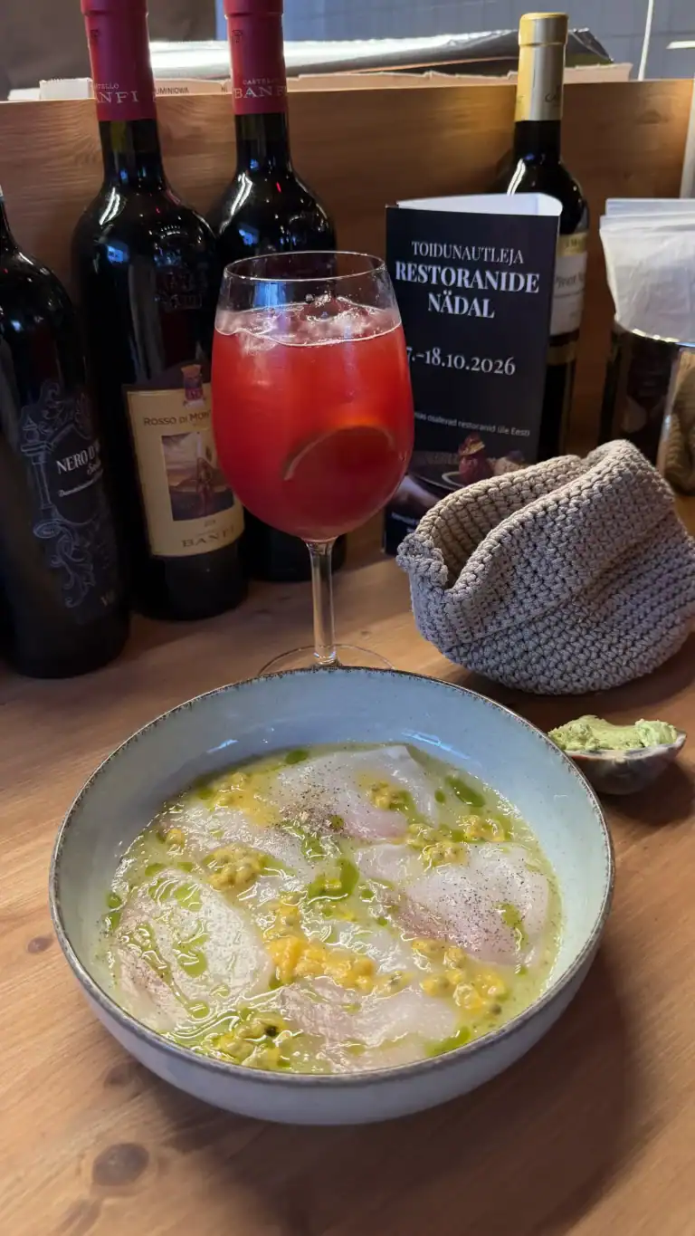 Swordfish tiradito with passion fruit at SALT restaurant in Tallinn