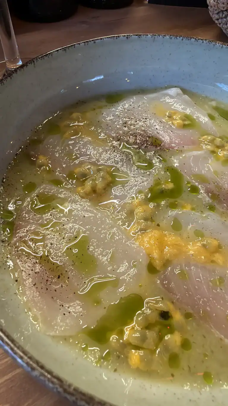 Swordfish tiradito with passion fruit at SALT restaurant in Tallinn