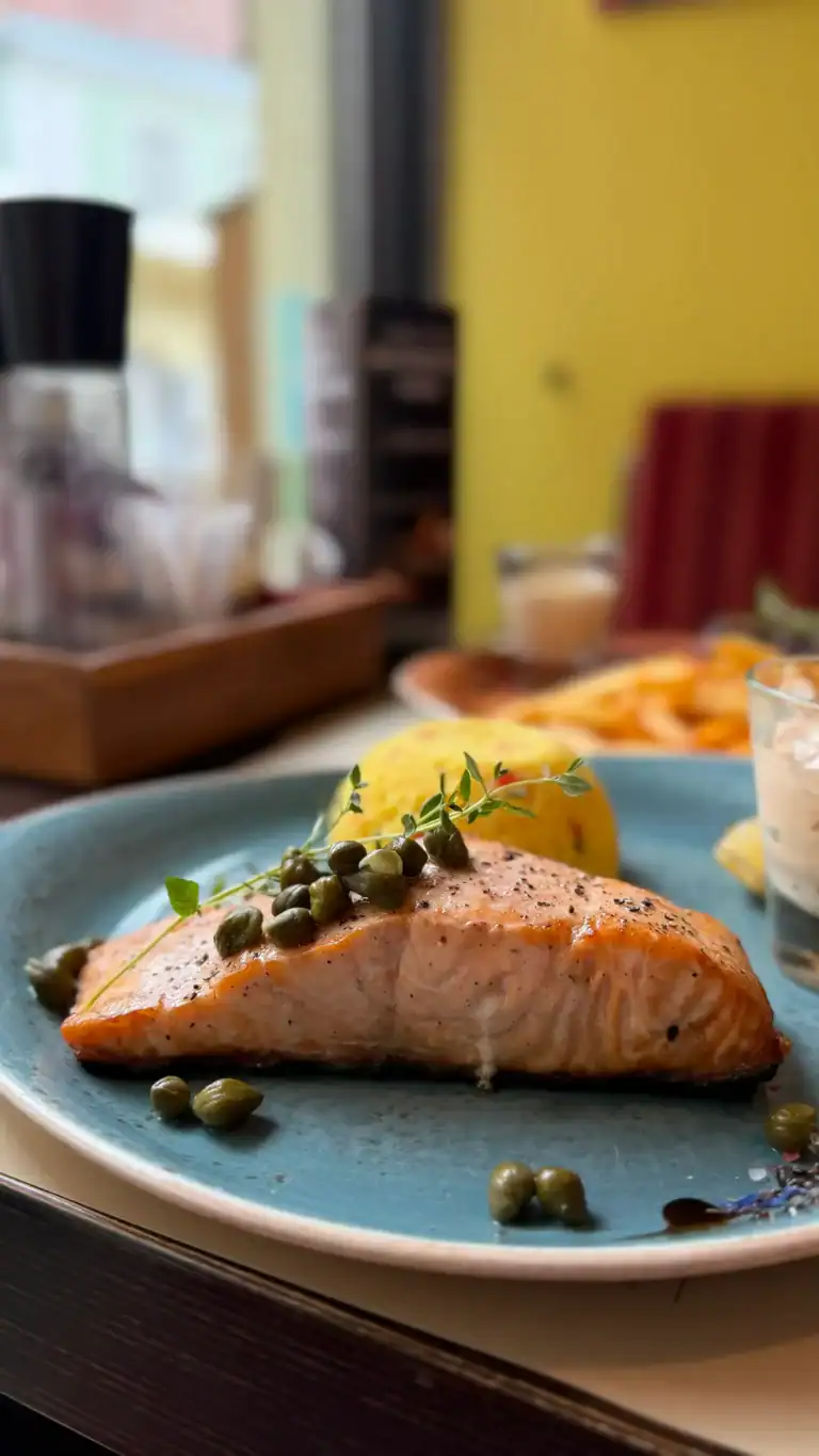 Salmon steak at Meat & Wine Steak House Tallinn