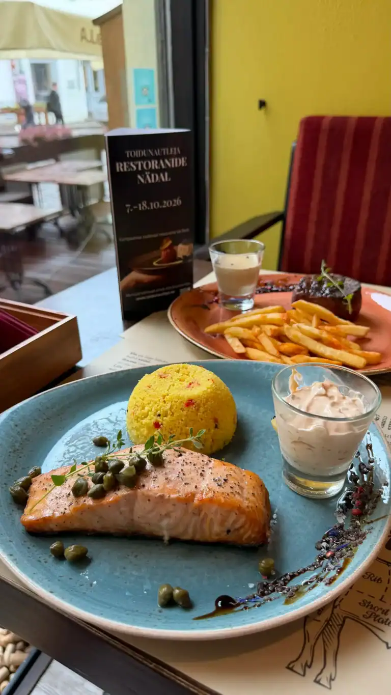 Salmon steak at Meat & Wine Steak House Tallinn