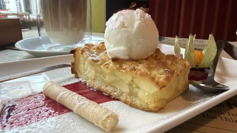 Apple cake with ice cream at Meat & Wine Steak House Tallinn